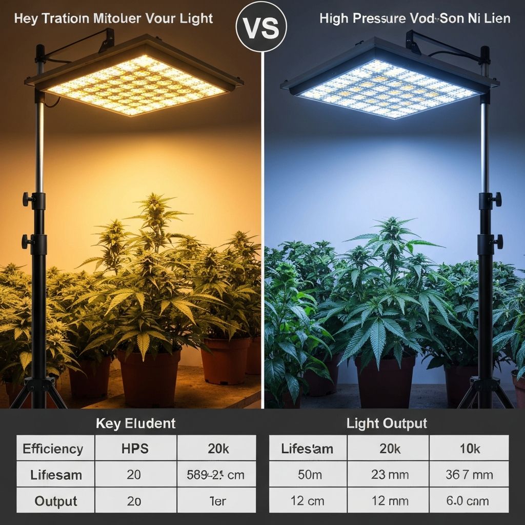 HPS and LED grow lights side by side